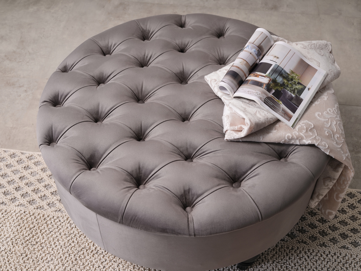Suave Fabric Round Storage Ottoman