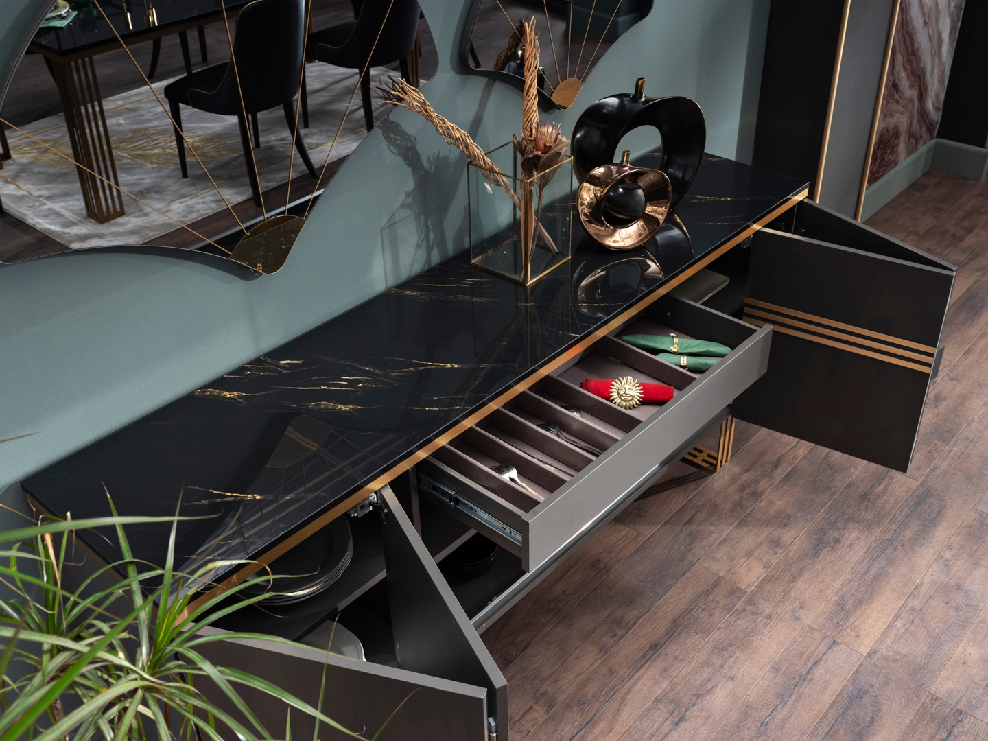 Carlino Marble/Metal Dining Set