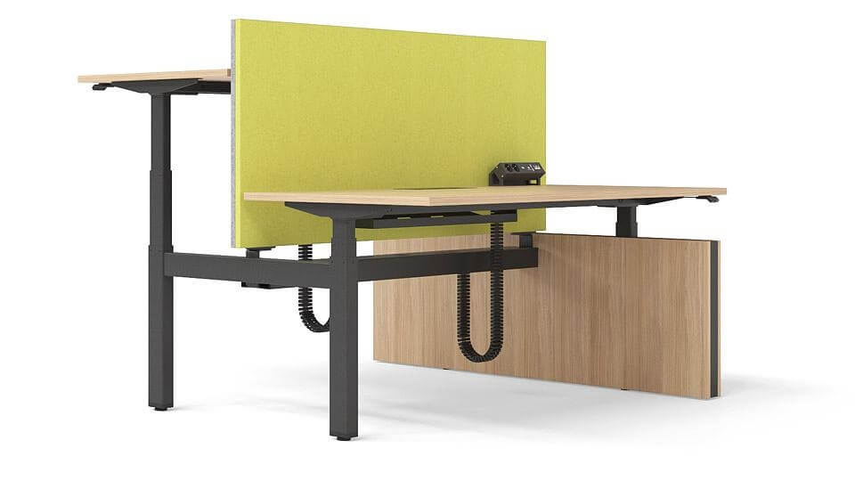 Motion 70.8" Electric 3 Columns Adjustable Office 2-Desk Bench w/One Open Metal Leg