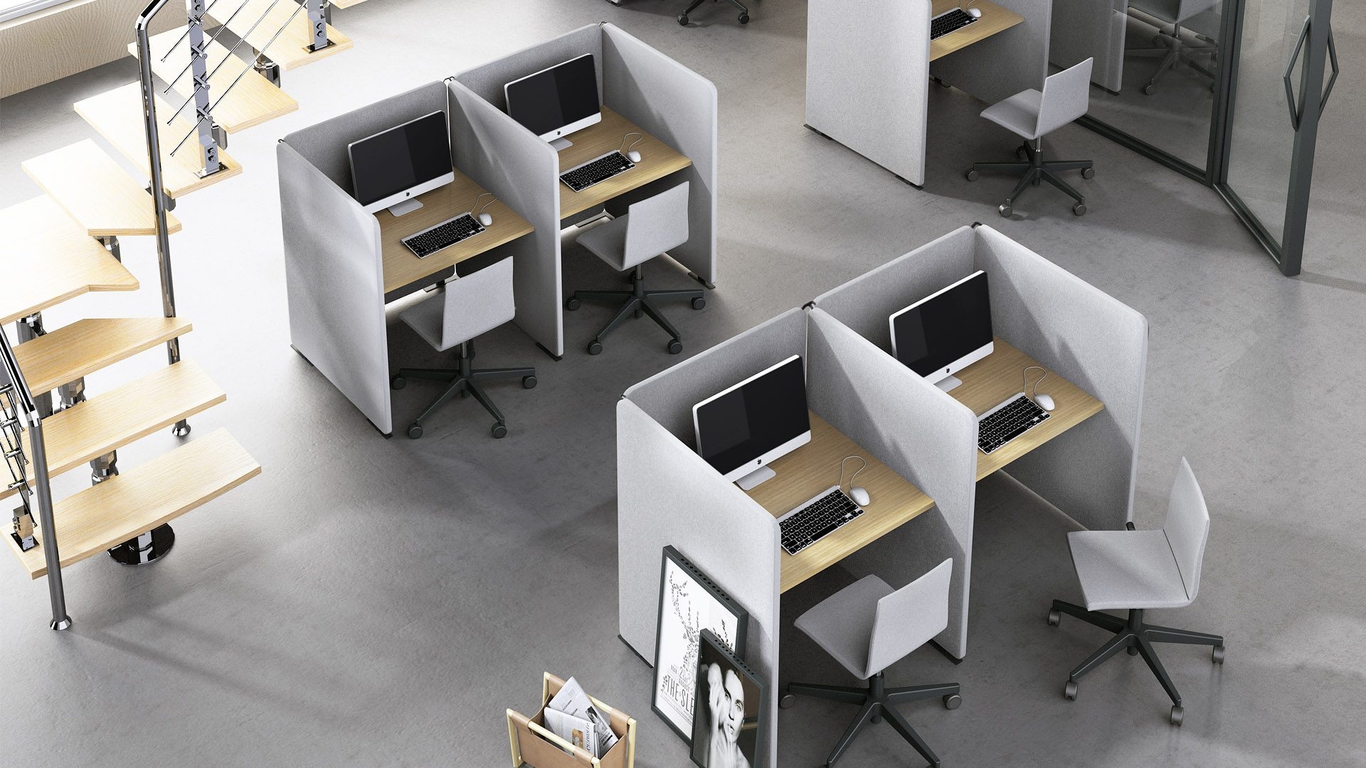 My Space Desk w/Acoustic Screens for 2 Persons, Composition 3
