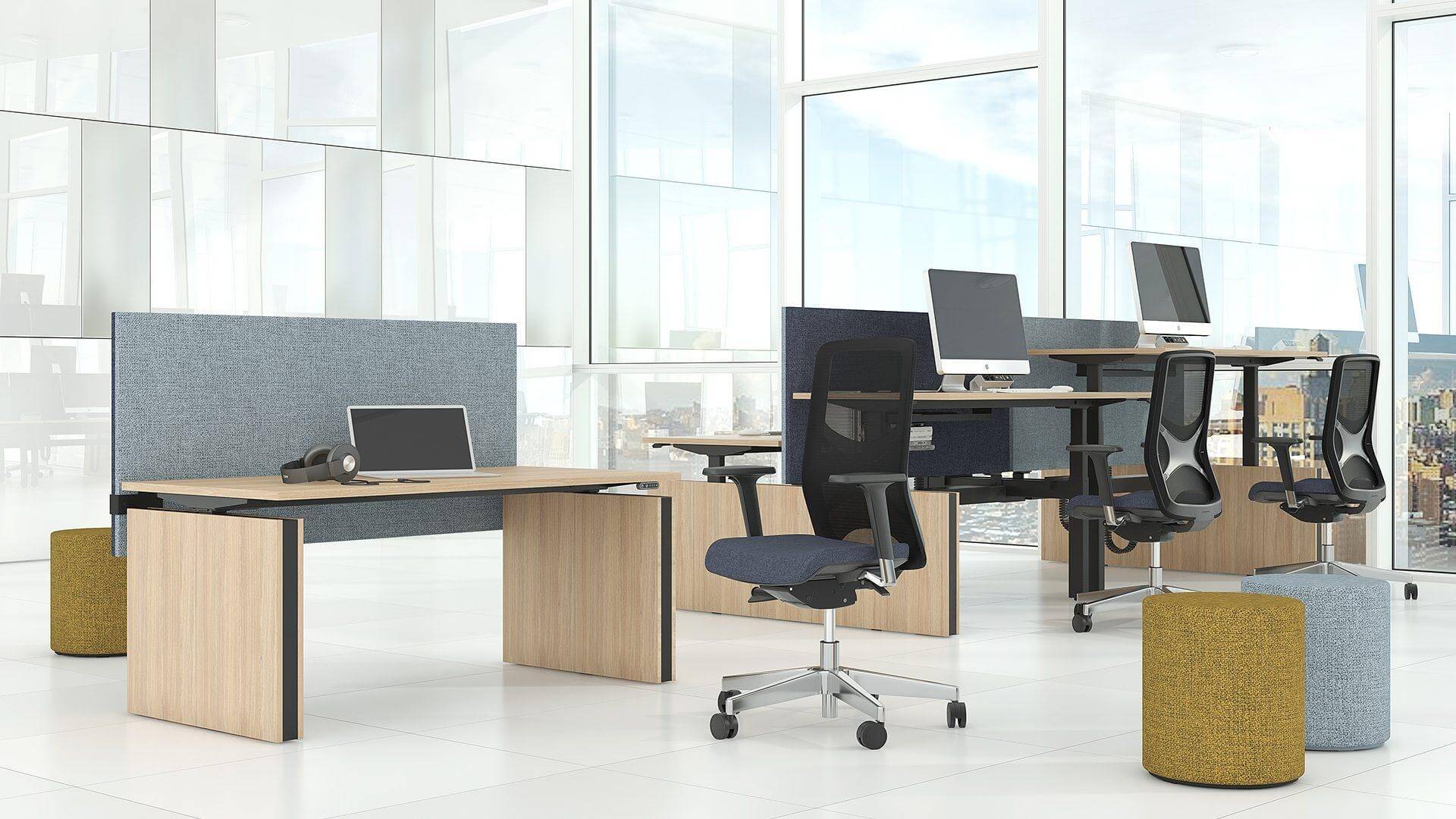 Motion 55.1" Electric Adjustable Office Desk w/2 Level Columns and Panel Legs