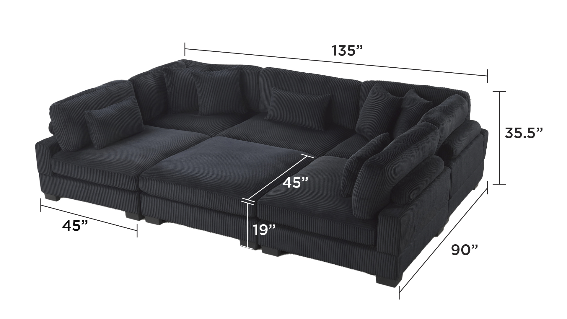 Bentley 6-Piece Corduroy Fabric L-Shaped Sectional Sofa