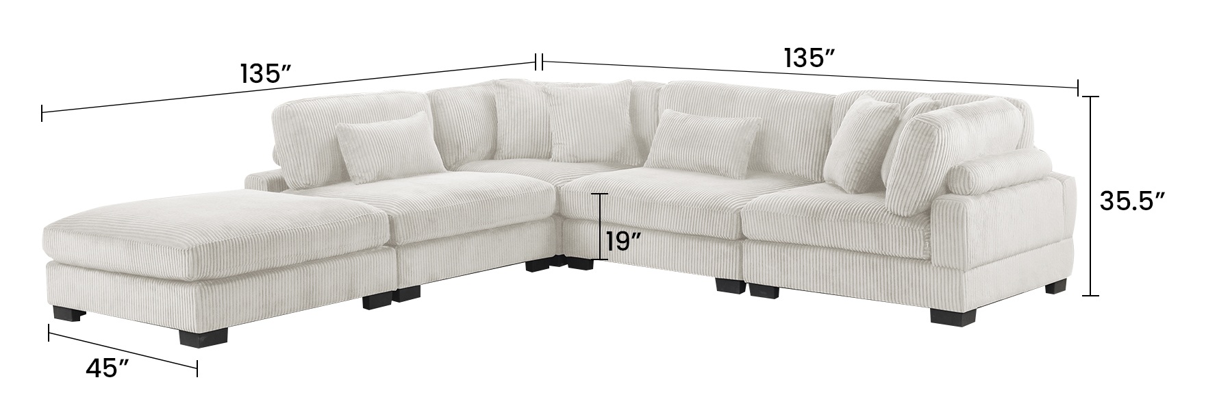 Bentley 5-Piece Corduroy Fabric L-Shaped Sectional Sofa