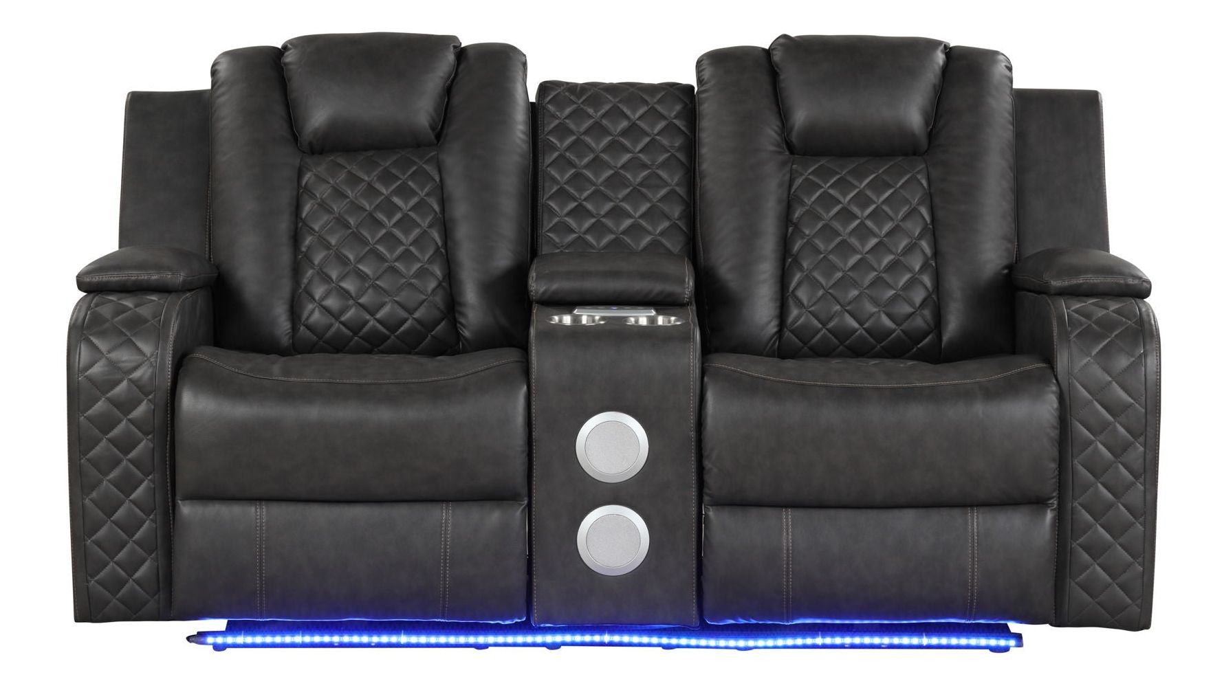 Benz Faux Leather Power Reclining Loveseat with Bluetooth Speaker, LED Lighting & USB Charger