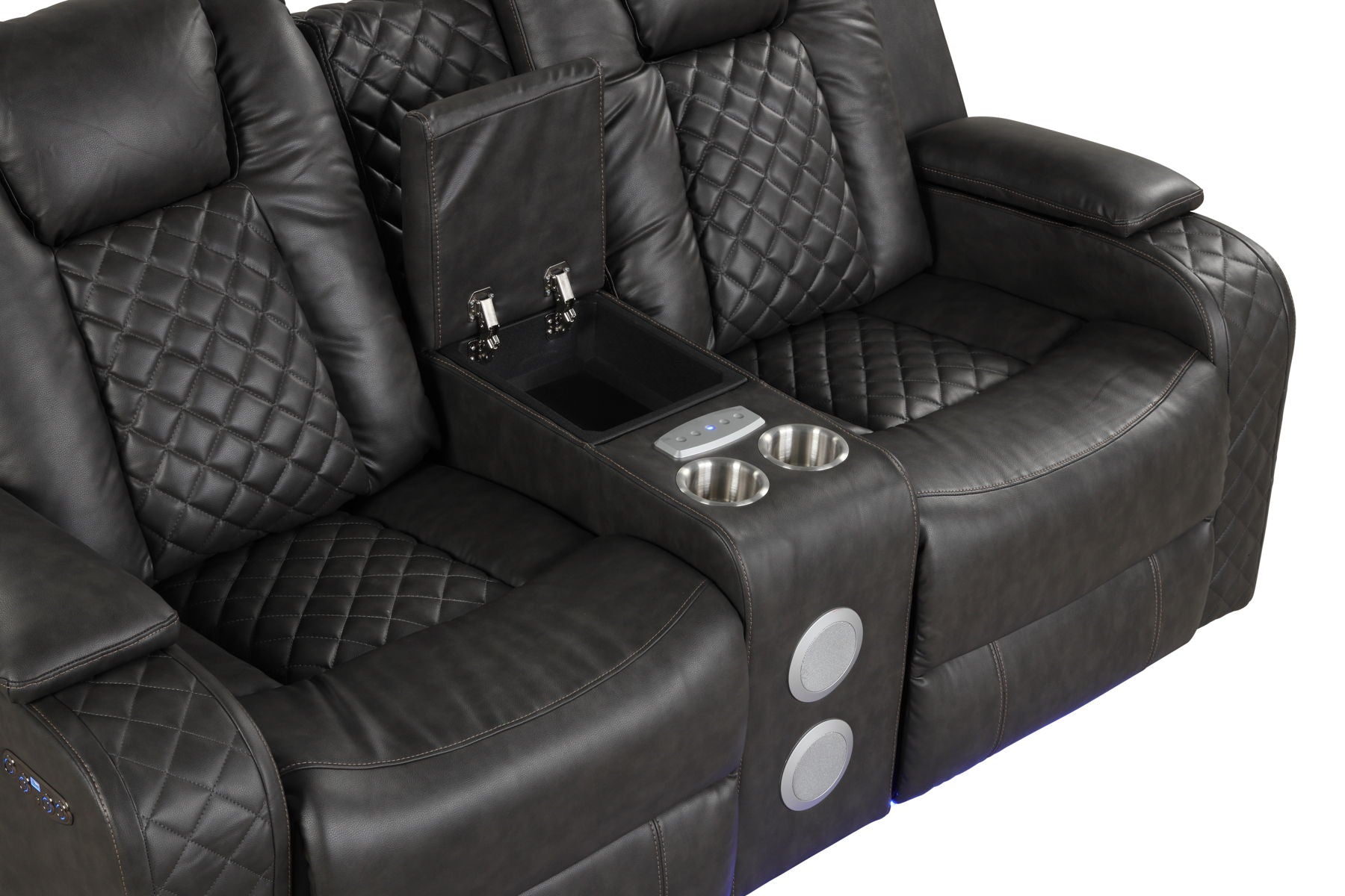 Benz Faux Leather Power Reclining Loveseat with Bluetooth Speaker, LED Lighting & USB Charger