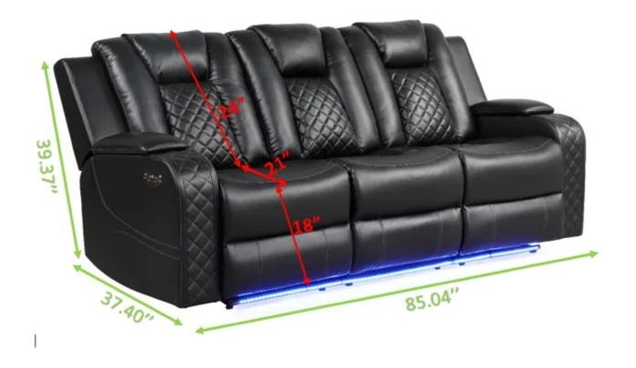Benz Faux Leather Power Reclining Sofa with LED Lighting & USB Charger