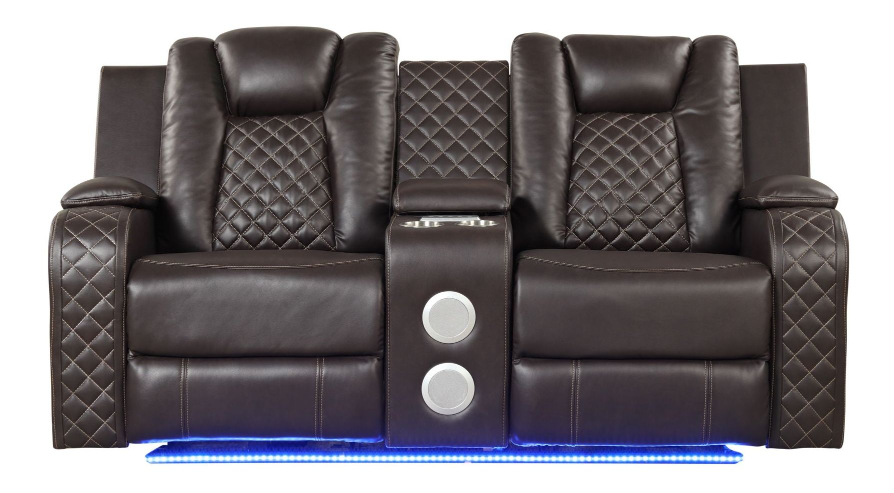 Benz Faux Leather Power Reclining Loveseat with Bluetooth Speaker, LED Lighting & USB Charger