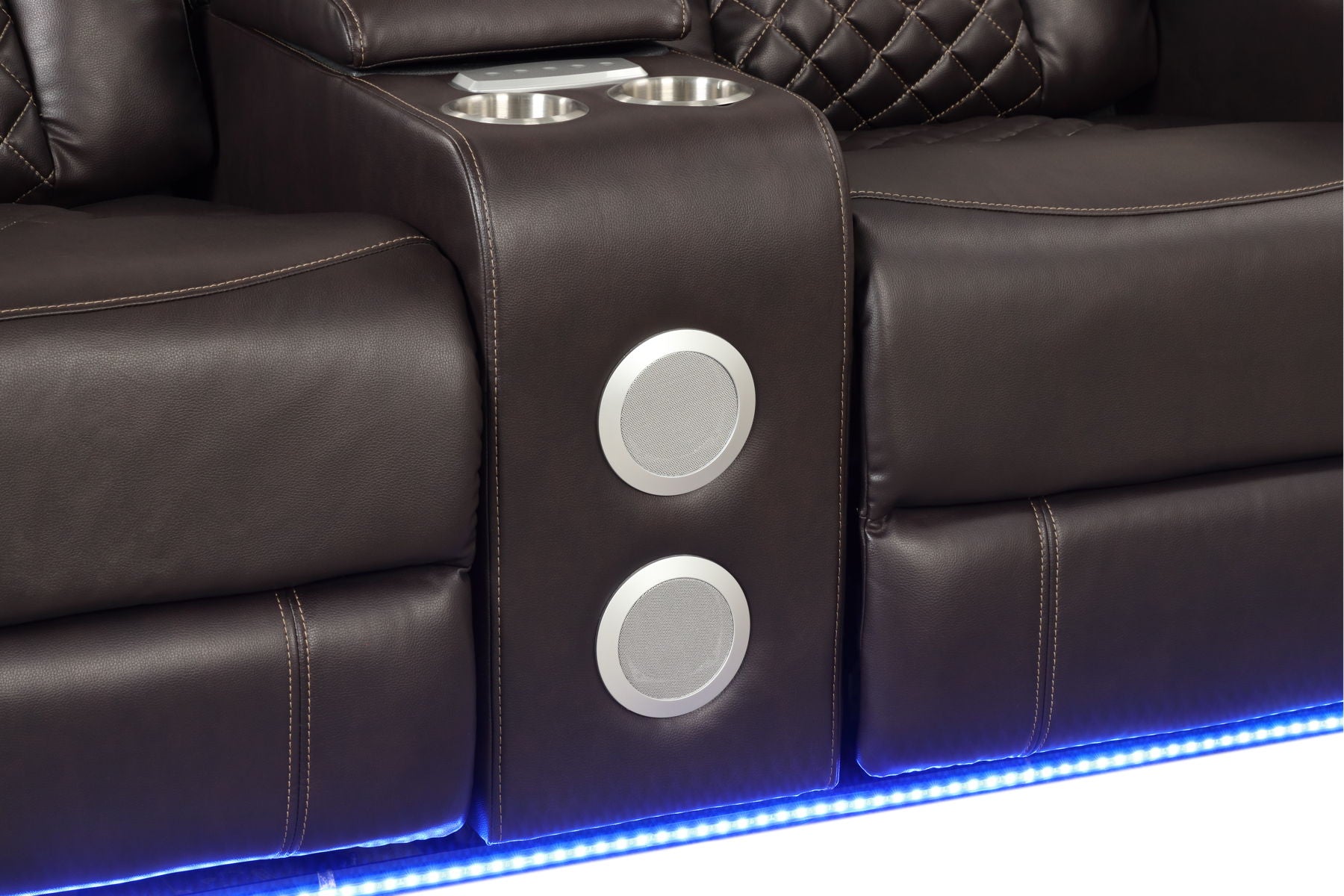 Benz Faux Leather Power Reclining Loveseat with Bluetooth Speaker, LED Lighting & USB Charger