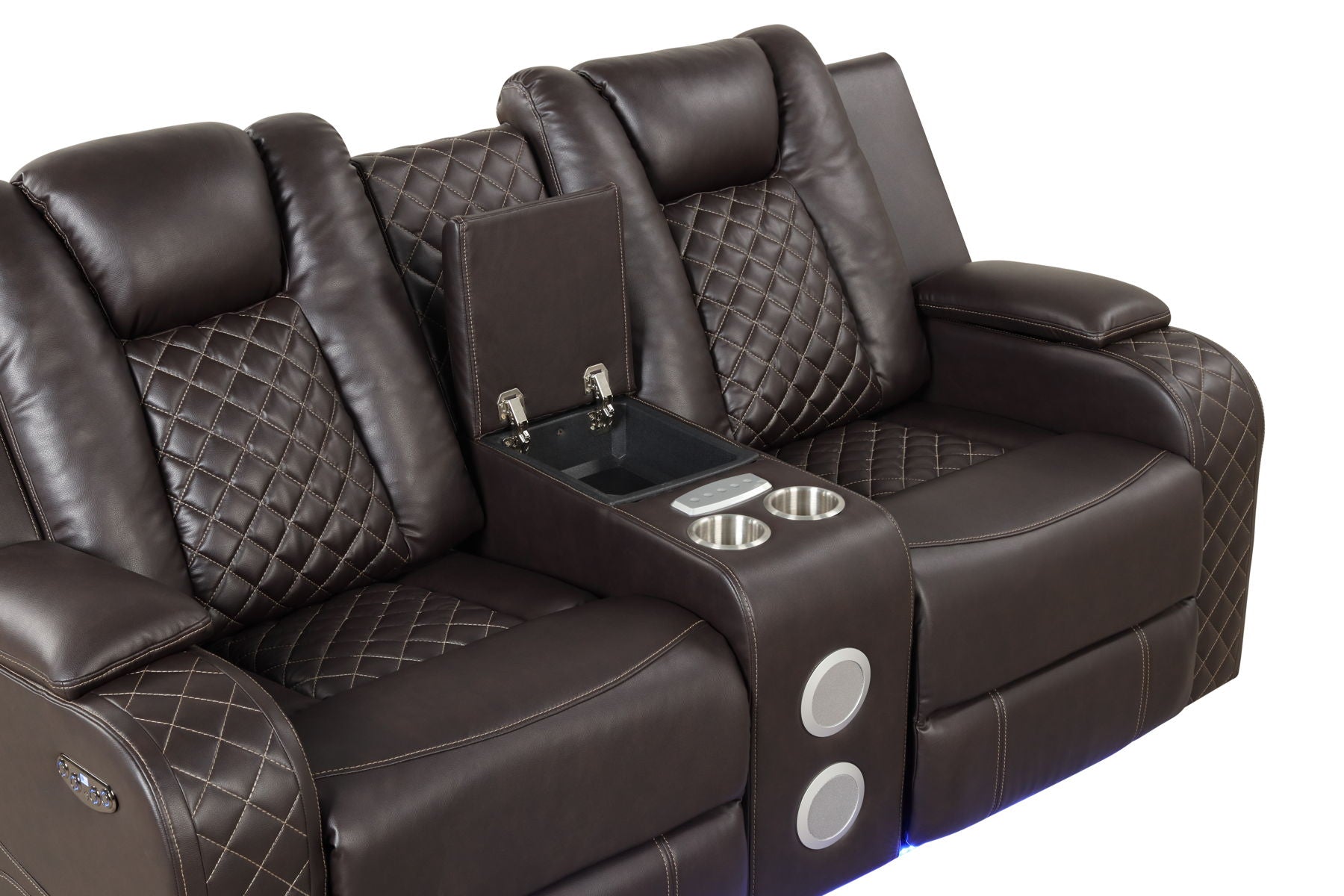 Benz Faux Leather Power Reclining Loveseat with Bluetooth Speaker, LED Lighting & USB Charger