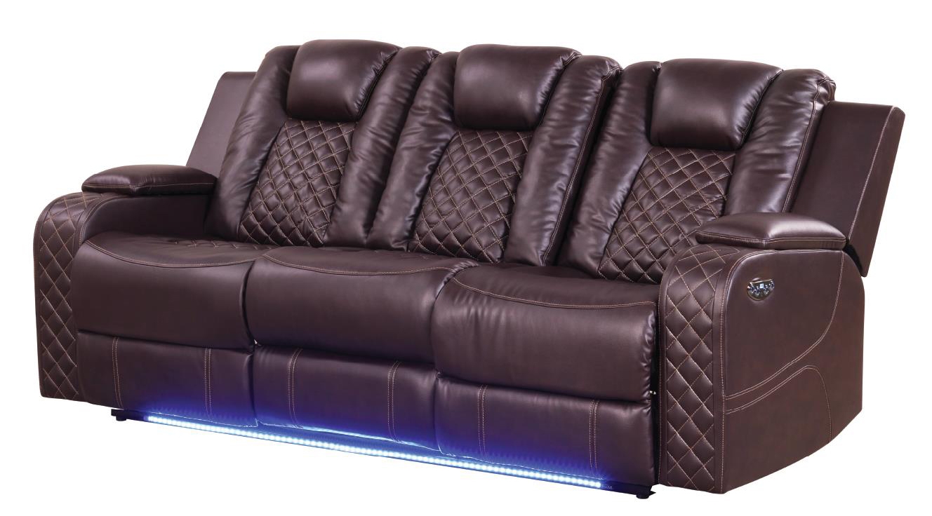 Benz Faux Leather Power Reclining Sofa with LED Lighting & USB Charger
