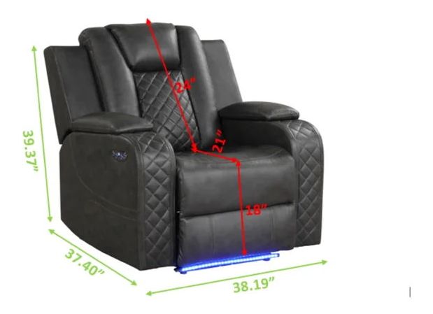 Benz Faux Leather Power Reclining Chair with LED Lighting & USB Charger