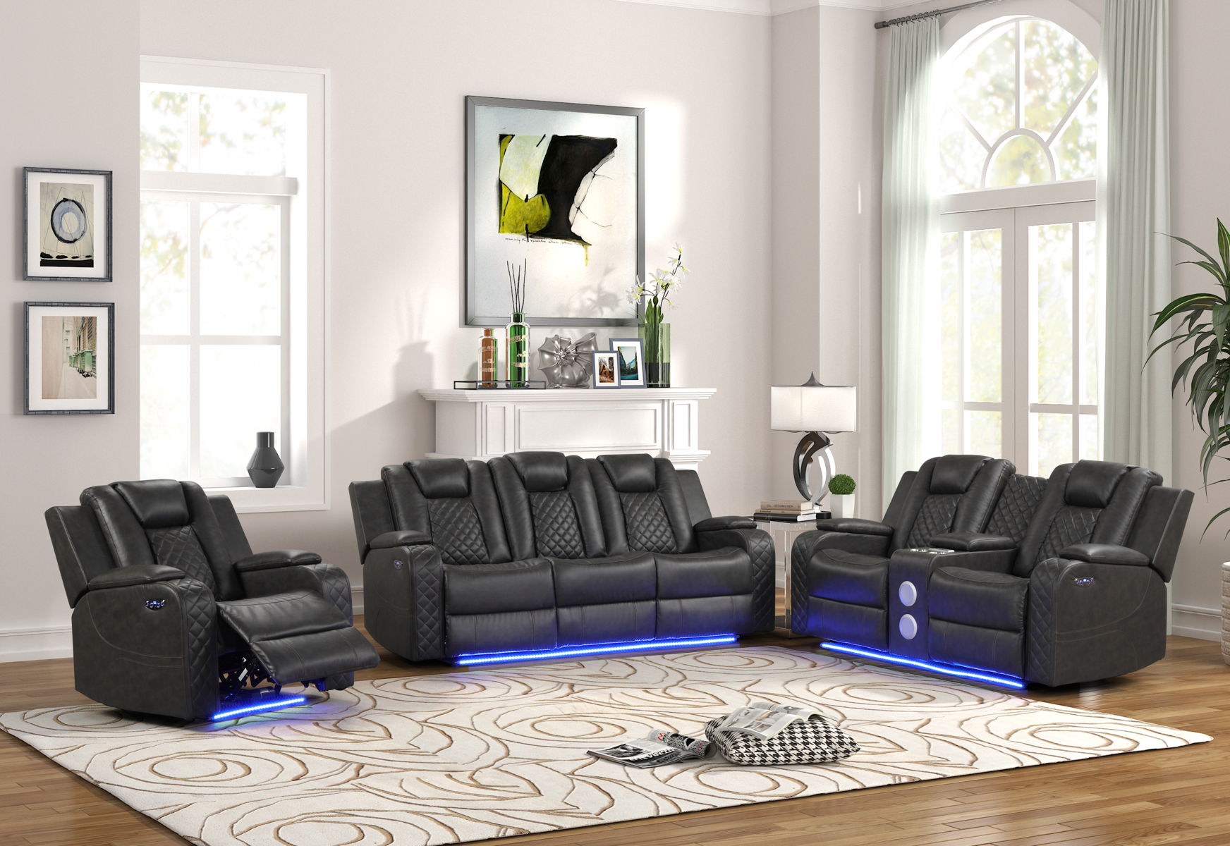 Benz Faux Leather Power Reclining Chair with LED Lighting & USB Charger