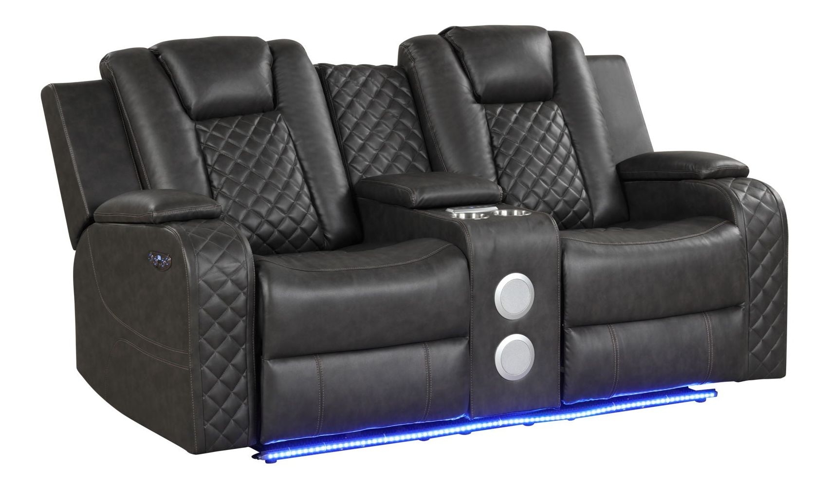 Benz Faux Leather Power Reclining Loveseat with Bluetooth Speaker, LED Lighting & USB Charger