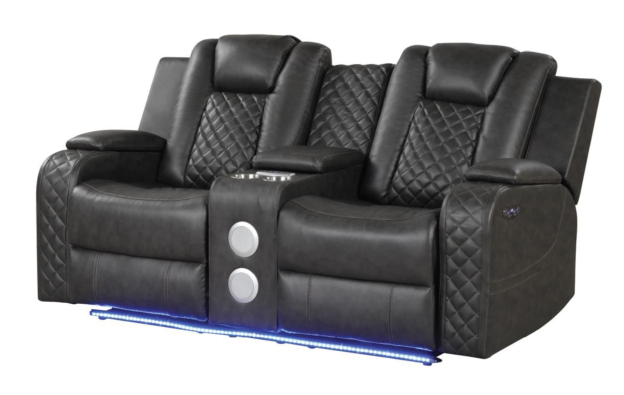 Benz Faux Leather Power Reclining Loveseat with Bluetooth Speaker, LED Lighting & USB Charger