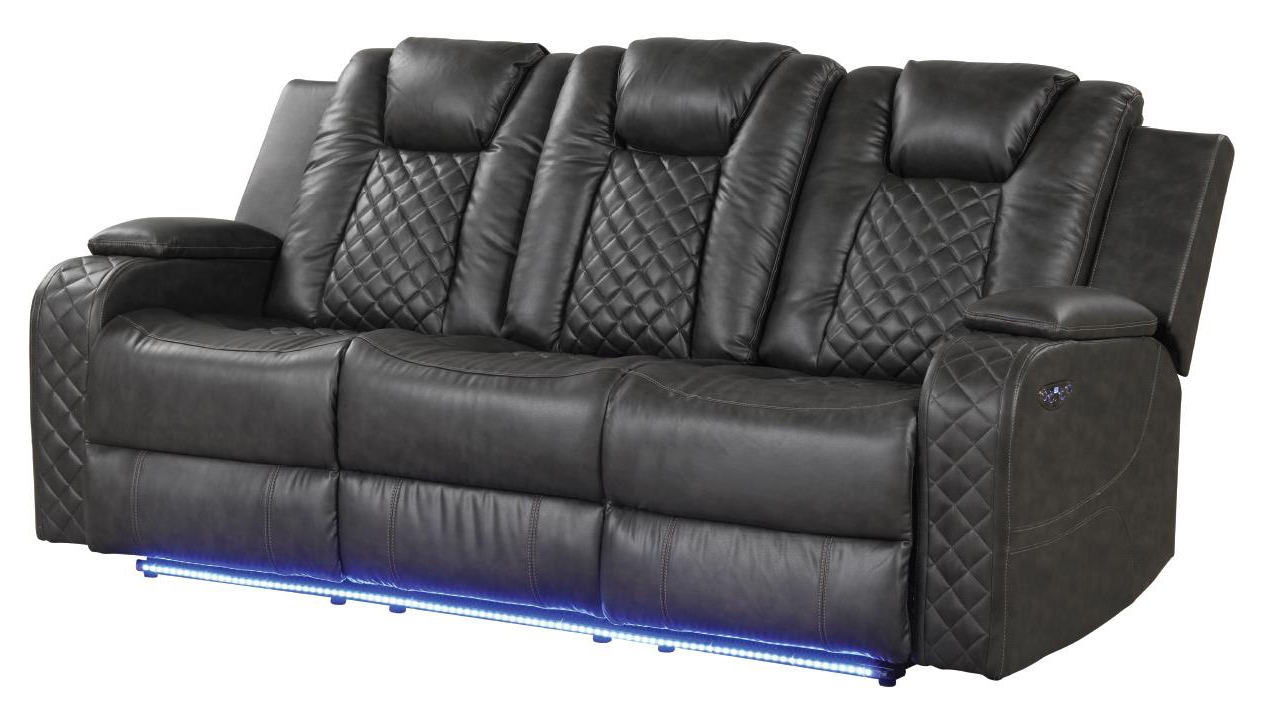 Benz Faux Leather Power Reclining Sofa with LED Lighting & USB Charger