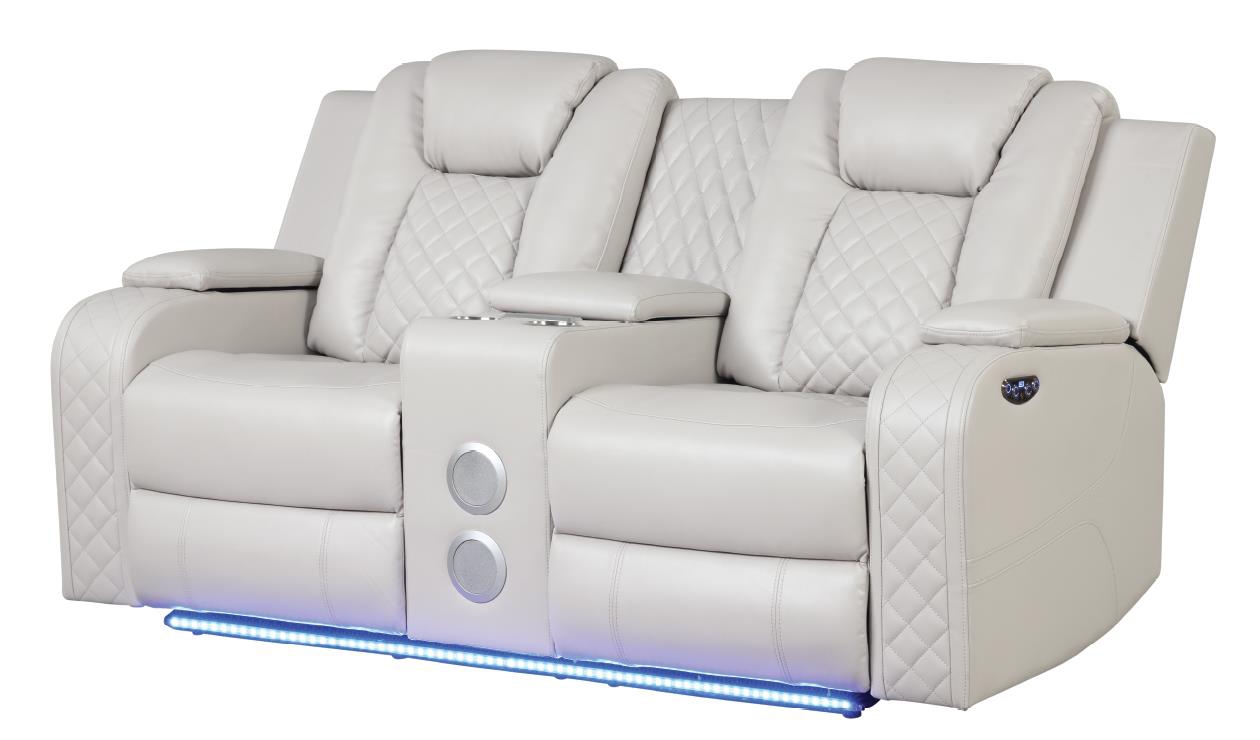 Benz Faux Leather Power Reclining Loveseat with Bluetooth Speaker, LED Lighting & USB Charger