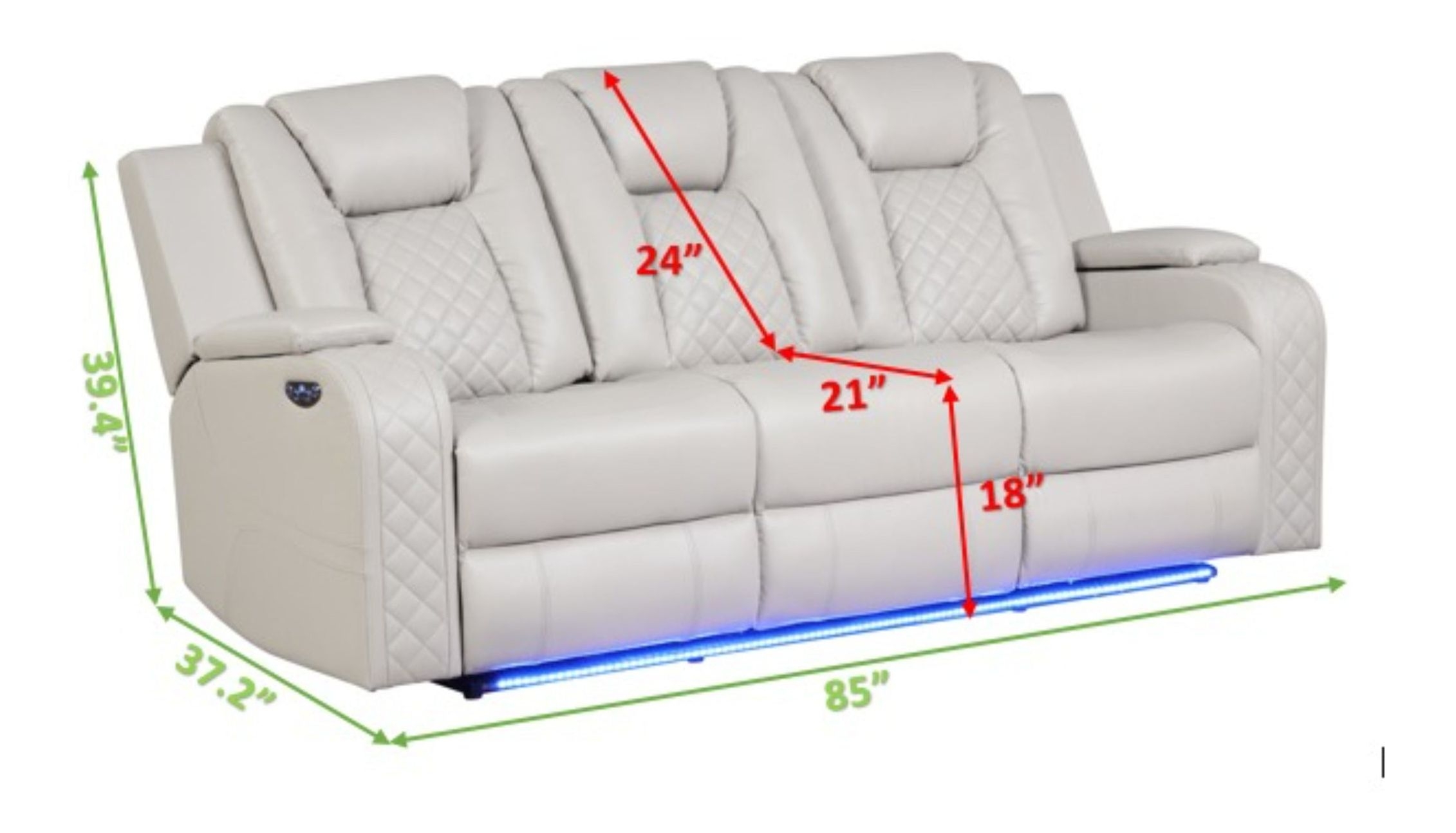 Benz Faux Leather Power Reclining Sofa with LED Lighting & USB Charger