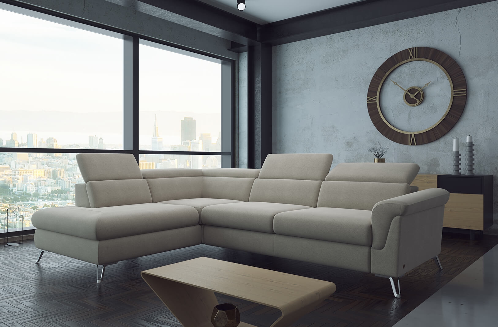 Berlin Fabric L-Shaped Sectional Sofa with Sleeper & Storage