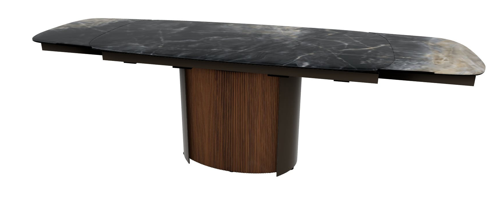 Yoroi W64.9"-79.9"-94.8" Ceramic/Metal/Wood Customizable Extendable Elliptical Dining Table