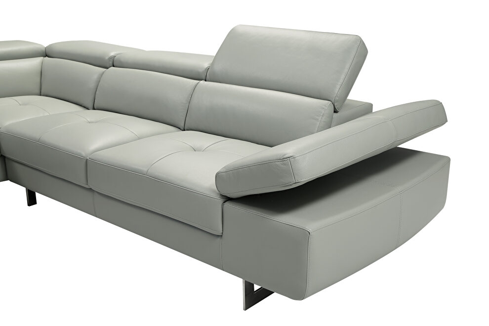 Picone Light Grey Leather Sectional Sofa with Chaise