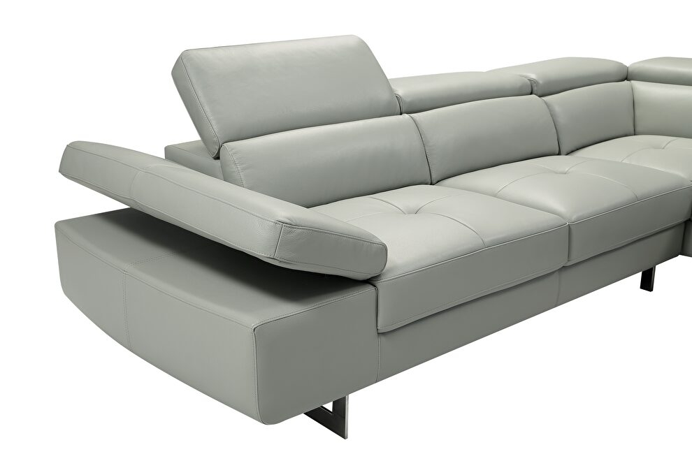 Picone Light Grey Leather Sectional Sofa