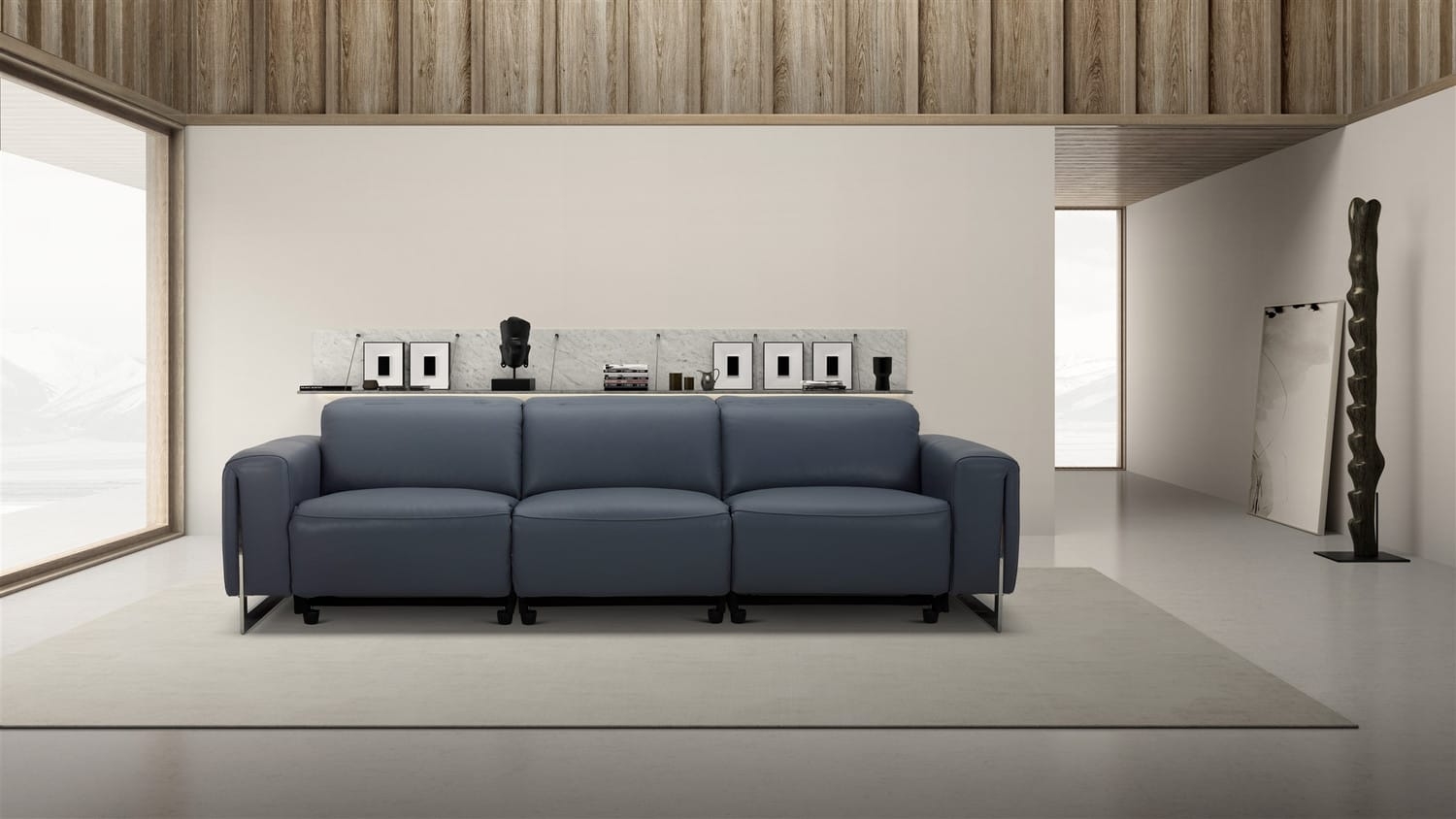 Hudson Leather Extended Sofa w/3 Power Recliners & Power Headrests
