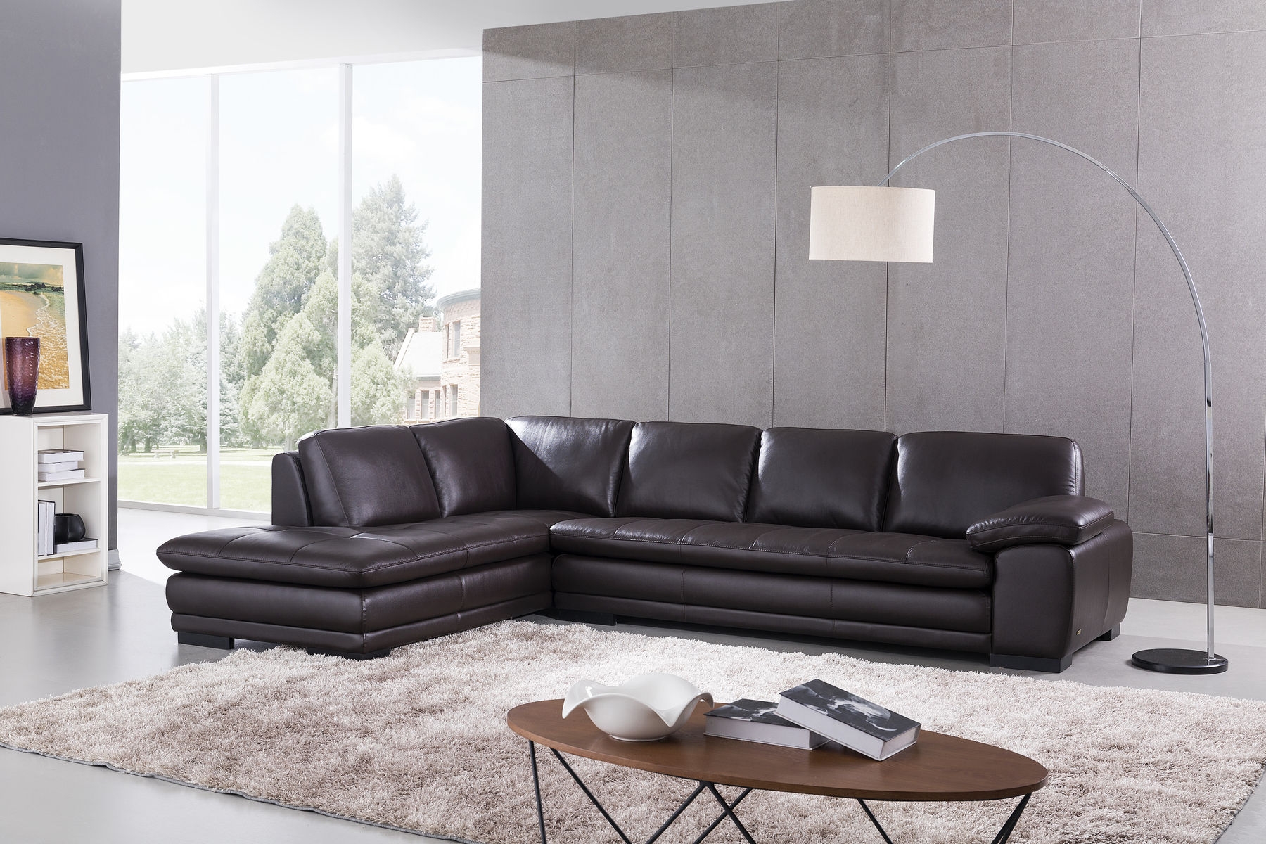ML157 Sectional Sofa in Brown Leather 