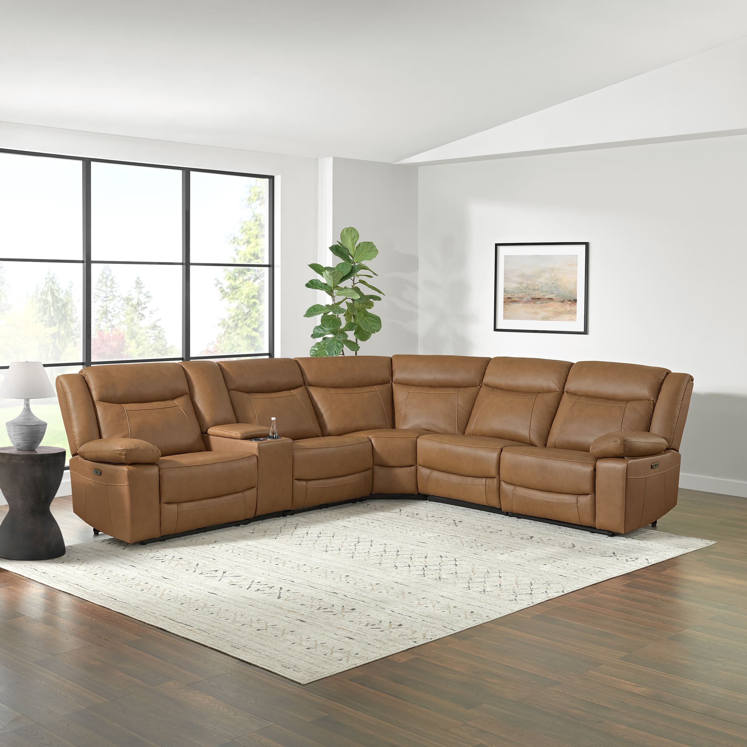 Wyatt L-Shaped Leather/PVC 6-Piece Power Reclining Modular Sectional