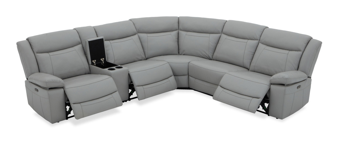 Wyatt L-Shaped Leather/PVC 6-Piece Power Reclining Modular Sectional