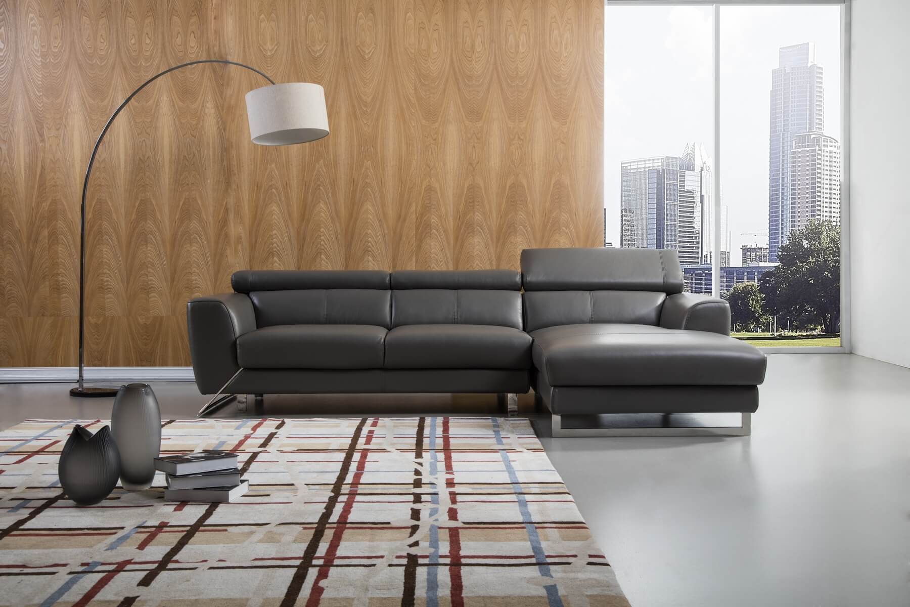 S266 Leather/Metal Match Sectional Sofa