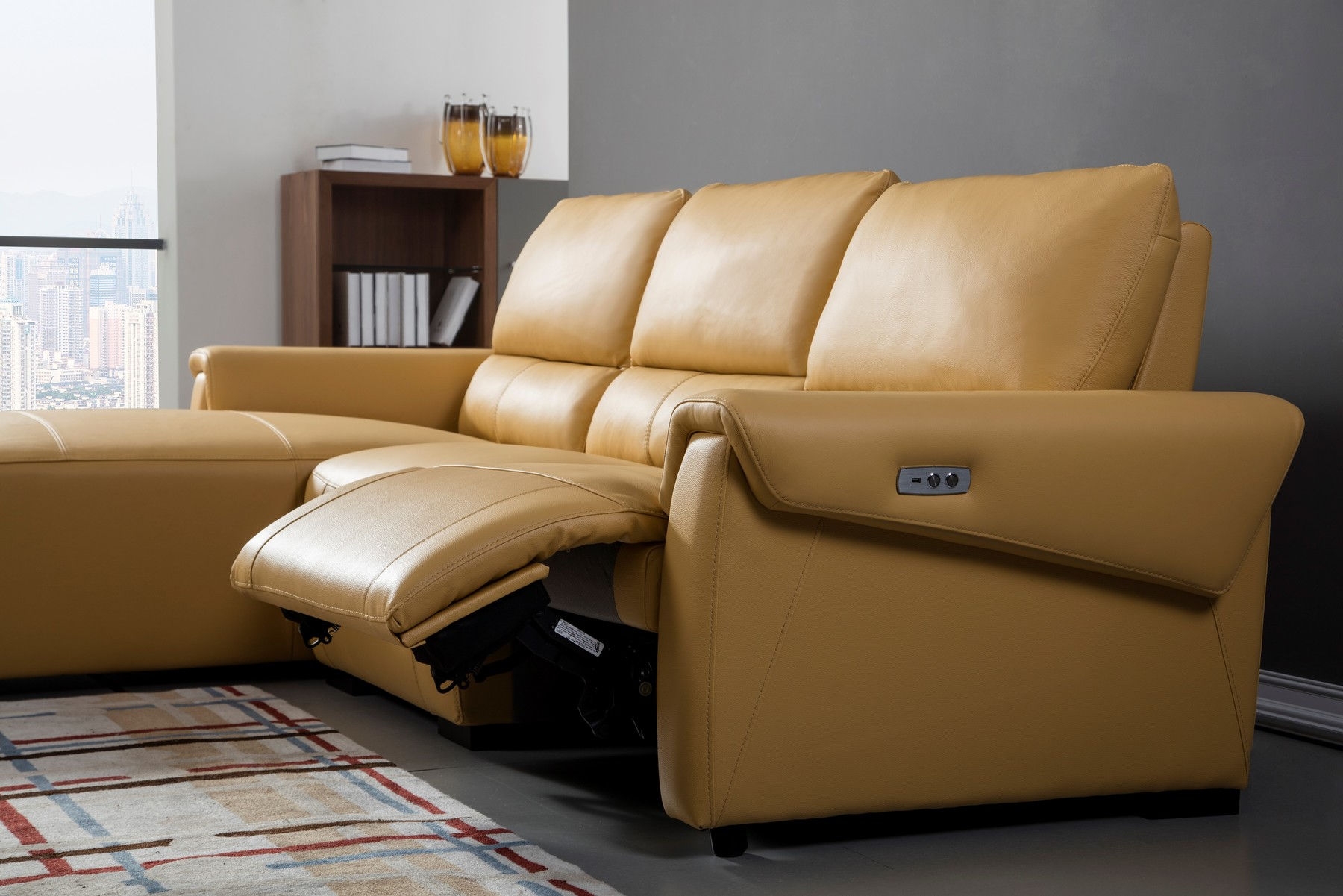 S275 Leather Match Sectional Sofa w/Electric Recliners, Left Arm Chaise Facing
