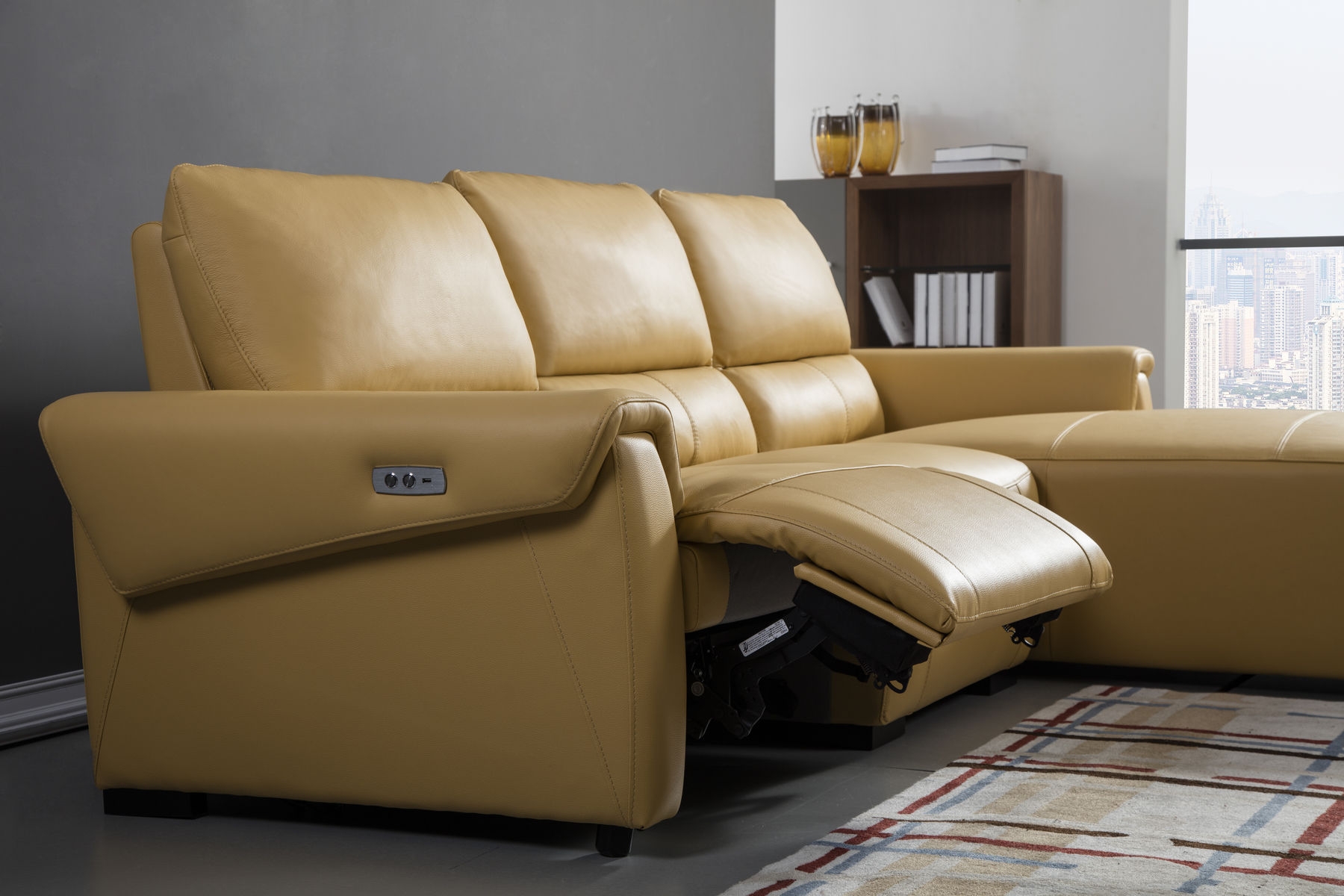 S275 Leather Match Sectional Sofa w/Electric Recliners, Right Arm Chaise Facing