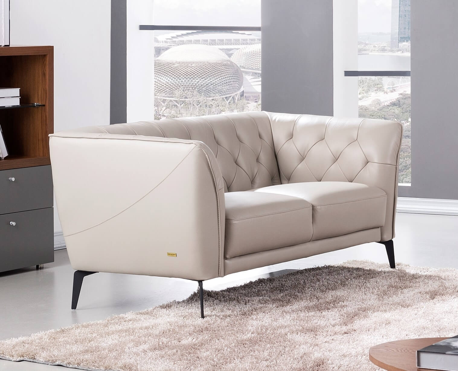 Gio Italia Signiya Classic Leather Tufted Back Loveseat Cushion Arms