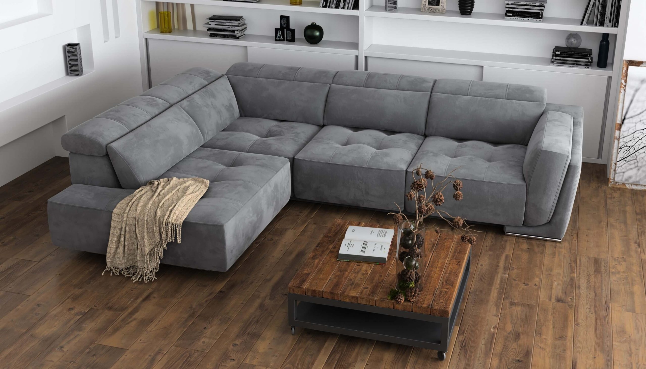Bilbao Microfiber Fabric L-Shaped Sectional Sofa w/Left Bumper Chaise