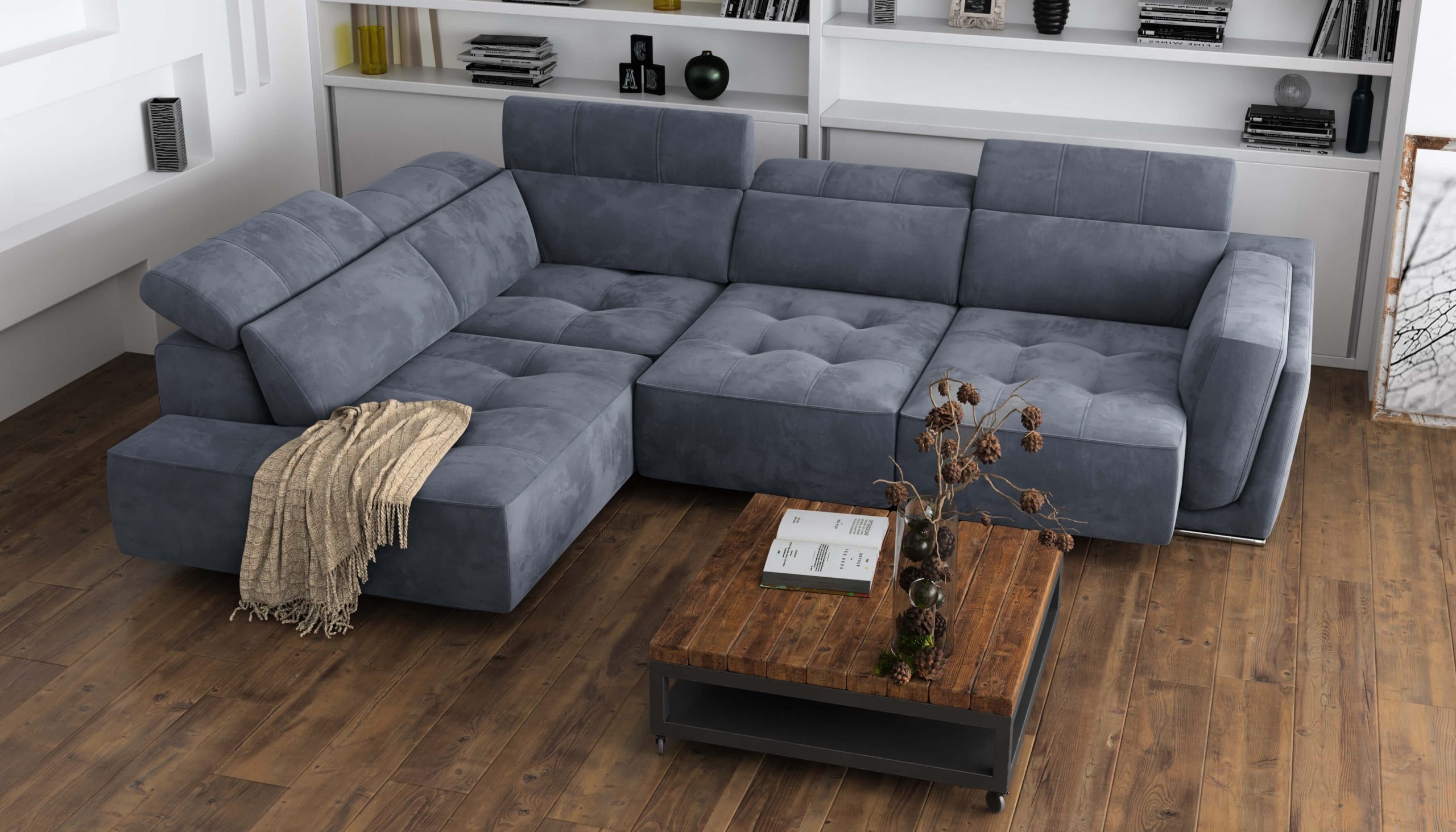 Bilbao Fabric L-Shaped Sectional Sofa w/Left Bumper Chaise
