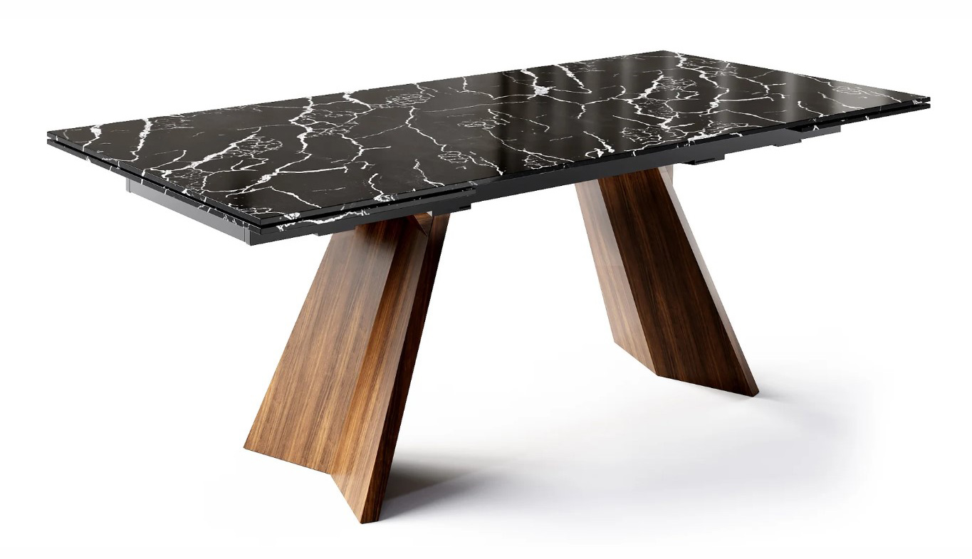 Icaro W78.8"-118.1" Rectangular Ceramic/Wood Veneer Extendable Dining Table