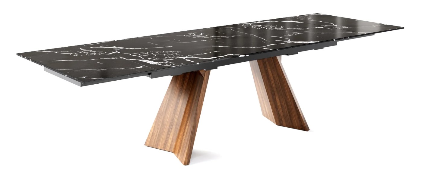 Icaro W78.8"-118.1" Rectangular Ceramic/Wood Veneer Extendable Dining Table
