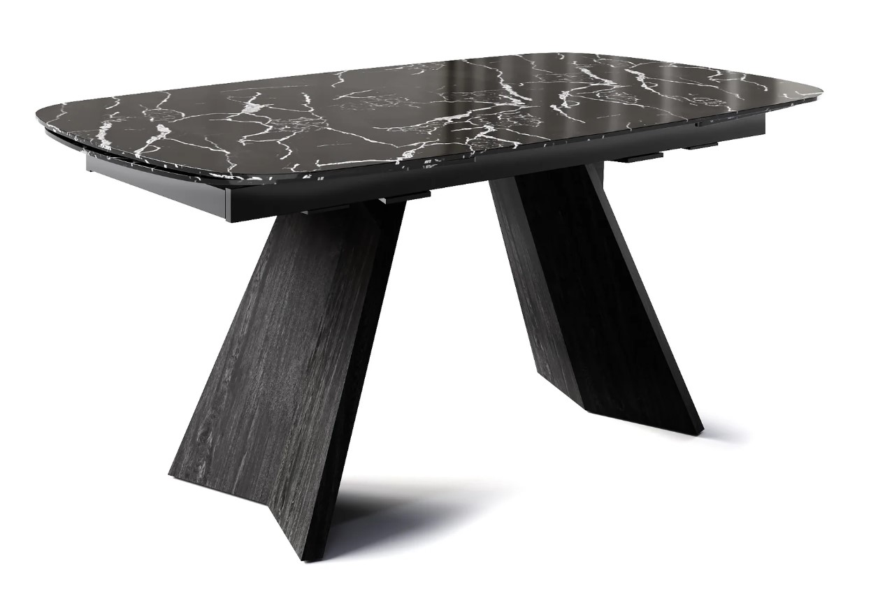Icaro W78.8"-116.6" Rectangular Ceramic/Wood Veneer Extendable Dining Table w/Rounded Corners