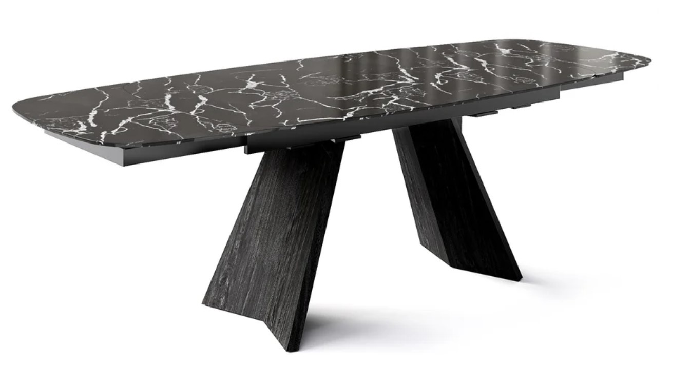 Icaro W65"-95" Rectangular Ceramic/Wood Veneer Extendable Dining Table w/Rounded Corners