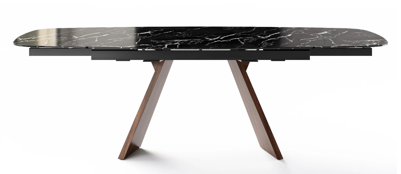 Icaro W65"-95" Rectangular Ceramic/Wood Veneer Extendable Dining Table w/Rounded Corners