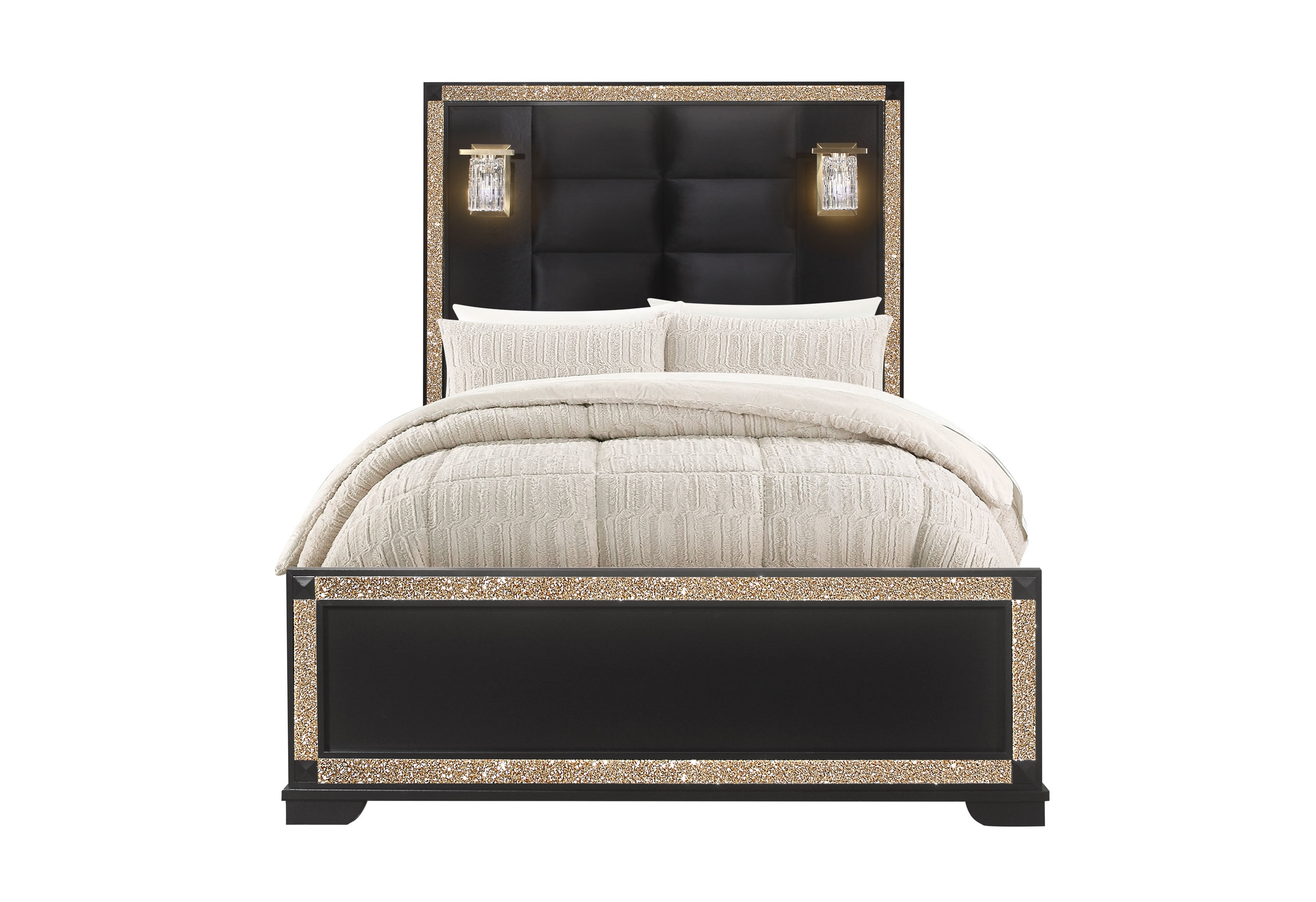 Blake Fabric/Wood Bed w/Lamps