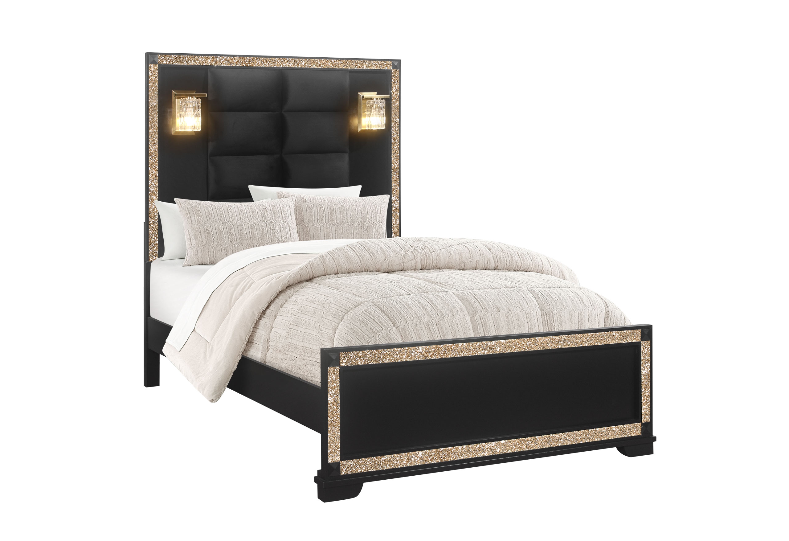 Blake Fabric/Wood Bed w/Lamps