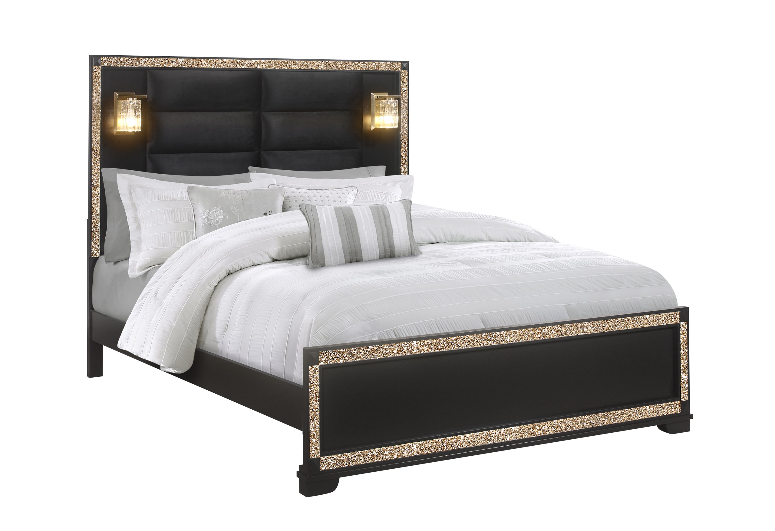Blake Fabric/Wood Bed w/Lamps, King Size
