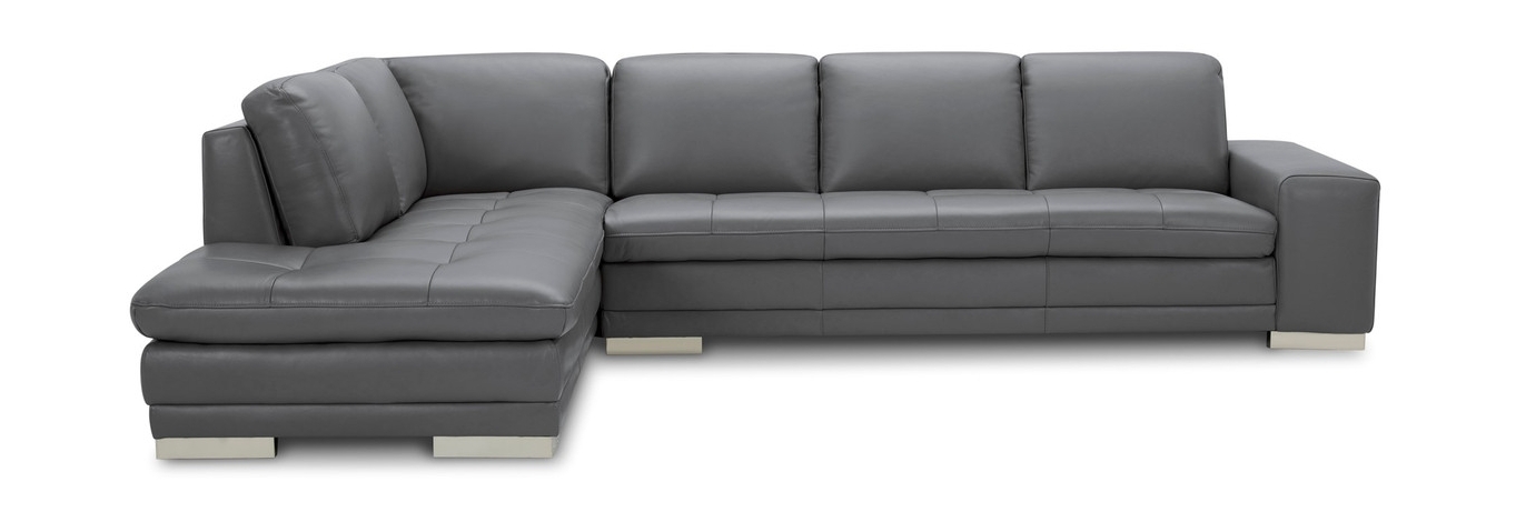 Block Top Grain Leather L-Shape Sectional, Left Arm Chaise Facing