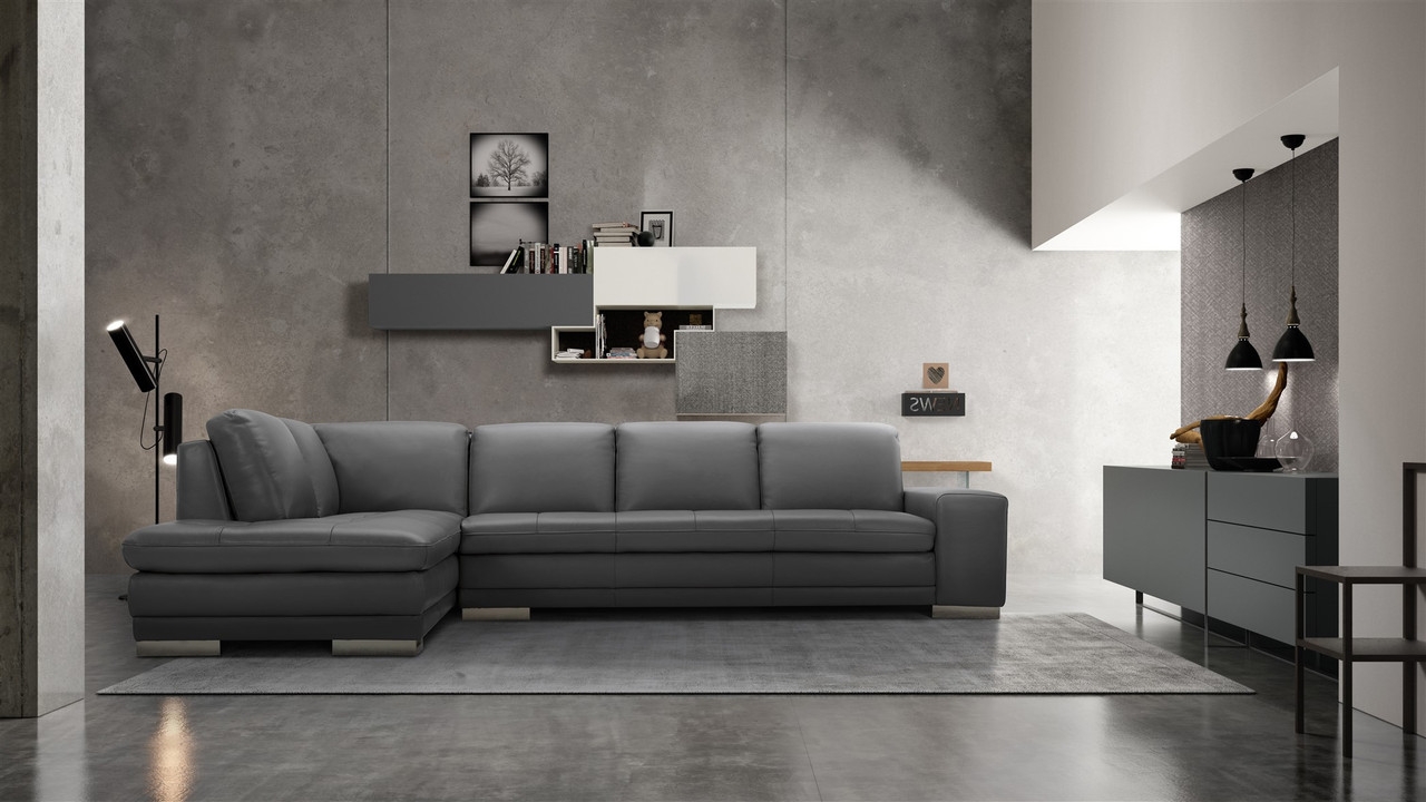 Block Top Grain Leather L-Shape Sectional, Left Arm Chaise Facing