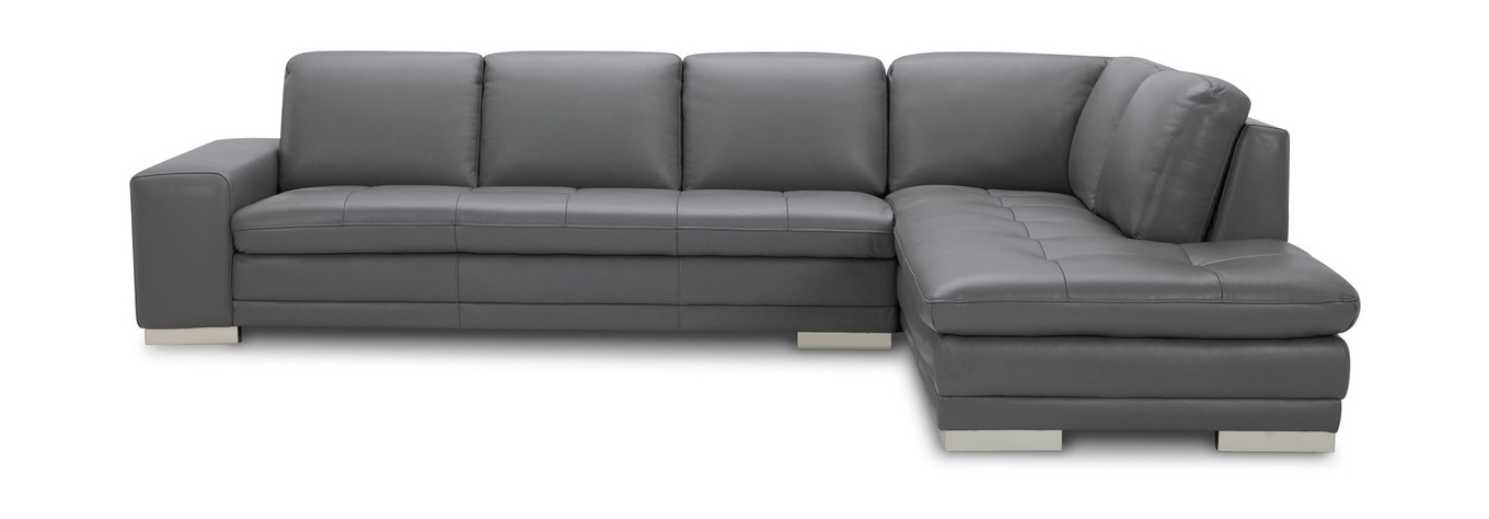 Block Top Grain Leather L-Shape Sectional, Right Arm Chaise Facing
