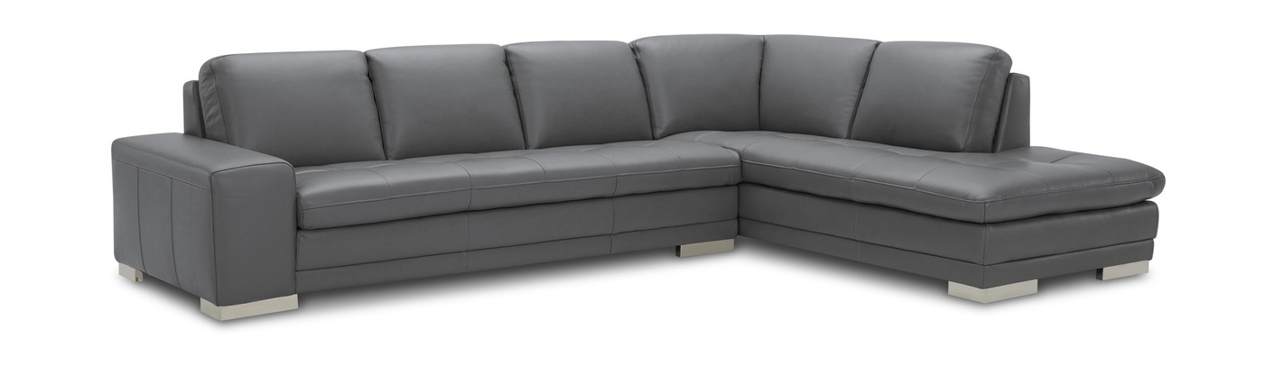 Block Top Grain Leather L-Shape Sectional, Right Arm Chaise Facing