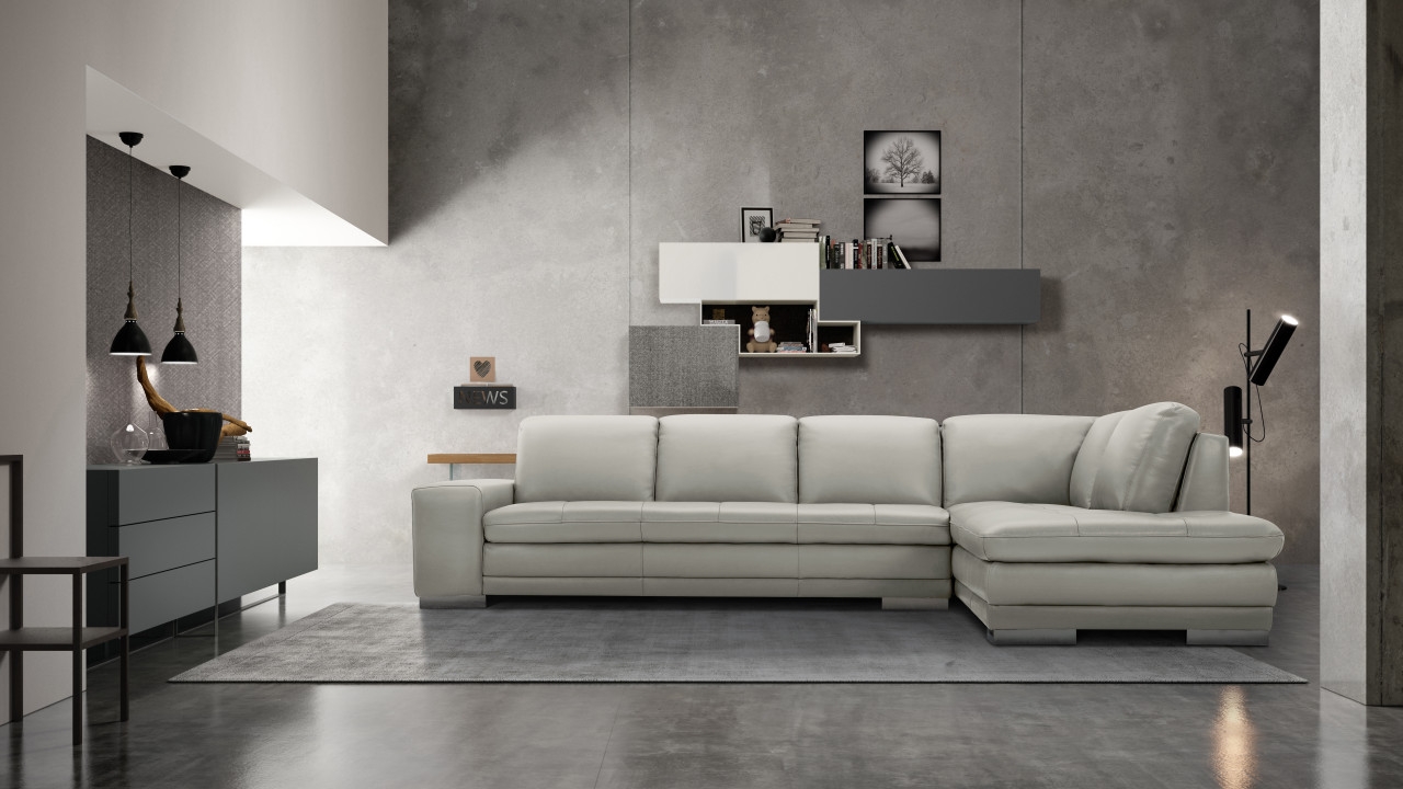 Block Top Grain Leather L-Shape Sectional Sofa