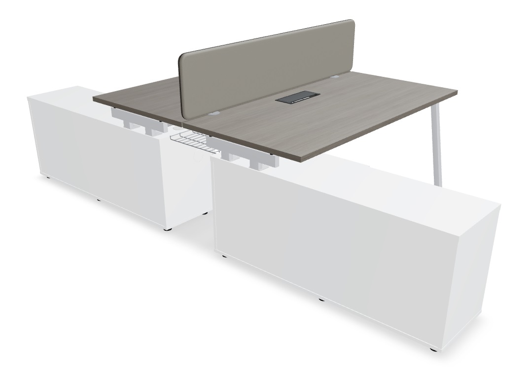 Ogi M W63" Office Straight 2-Desk Bench w/Managerial Storage