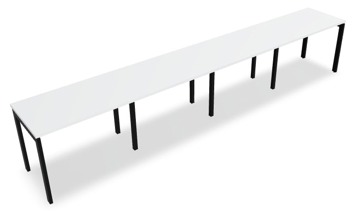 Ogi U Office Single-Row 4-Desk Bench in white 
